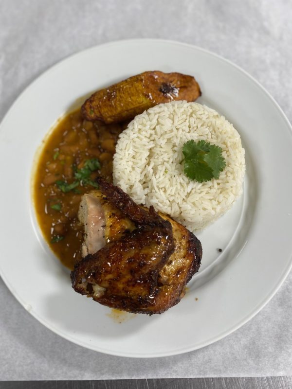 Grilled Chicken, Rice, Beans & Plantains